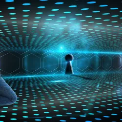 Man looking through futuristic keyhole for AI
