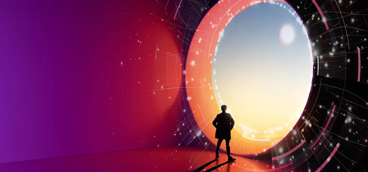 man looking into space image